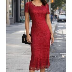 Womens Y2K Dress red Crochet Size Small Midi Fit Holiday Party Vibe